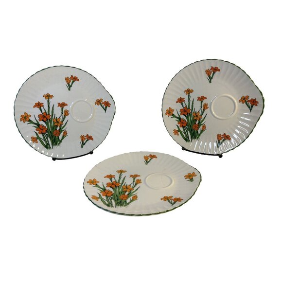 Crown Staffordshire DEVON Set-6 Orange Floral Fine Bone China Snack Plates - Picture 6 of 9